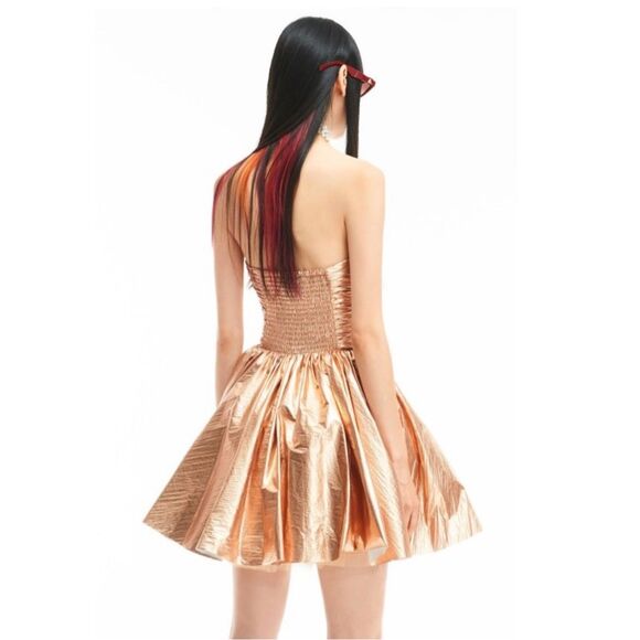 NWT ANIYE BY Malu Mini Dress Strapless Metallic Gold Womens M Circle Skirt Party - Picture 2 of 16